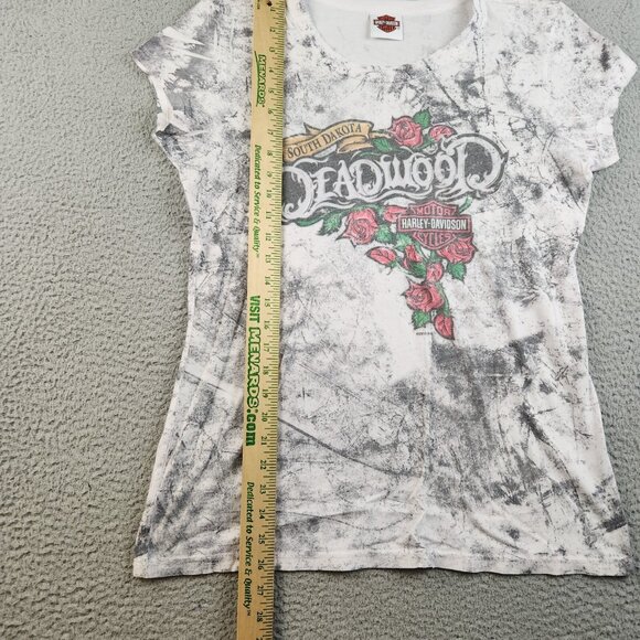 Harley Davidson Motorcycles Shirt Womens Large Cap Sleeve Gray Lightweight Roses - Picture 4 of 12
